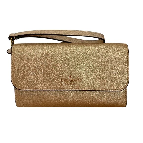 kate spade Handbags - KATE SPADE Gold Tone Glitter Glimmer Flap Wristlet Wallet